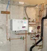Copper piping distributing water through the hydronic heating system